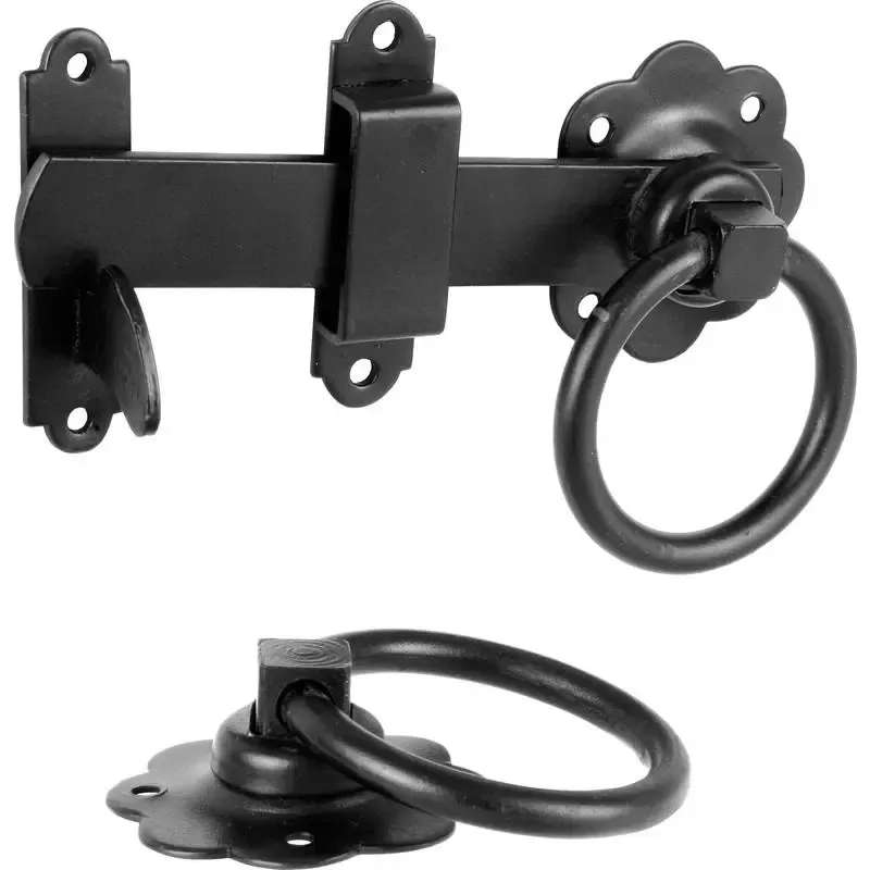 Plain Ring Gate Latch Black 150mm