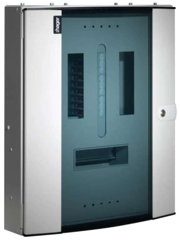 Hager JK106BG Distribution Board 6 Way TPN 125A Glazed Door