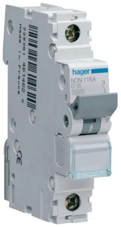 Hager NDN116A MCB SP Type D 16A 10kA