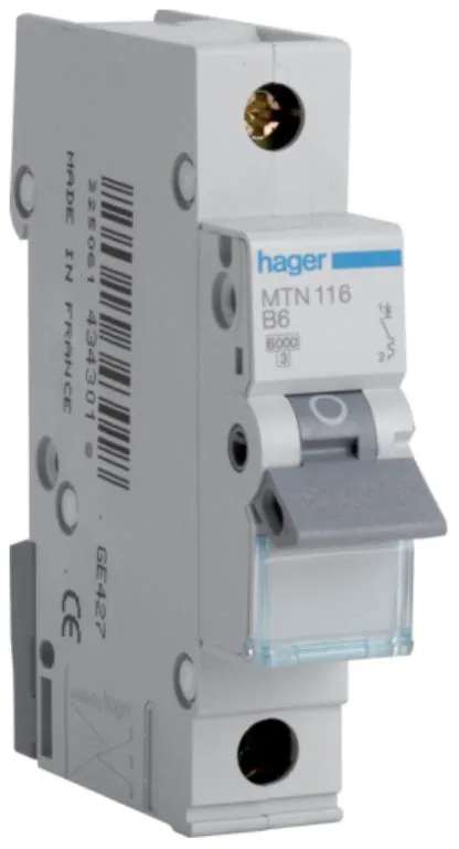 Hager MTN116 MCB SP Type B 16A 6kA