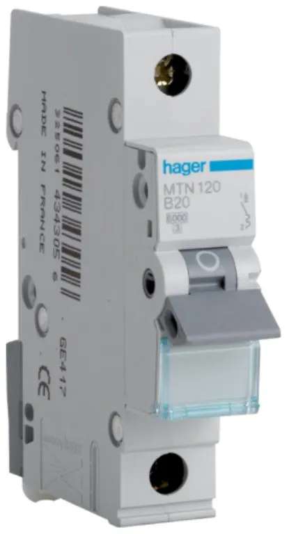 Hager MTN120 MCB SP Type B 20A 6kA