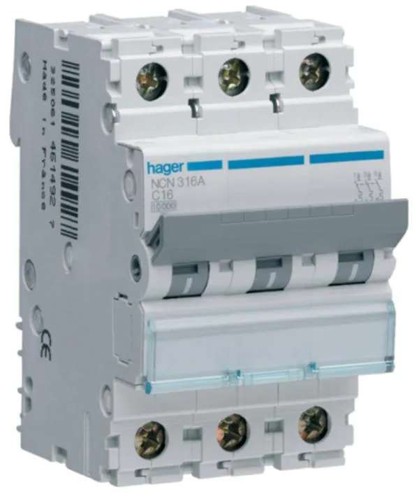 Hager NCN316A MCB TP Type C 16A 10kA