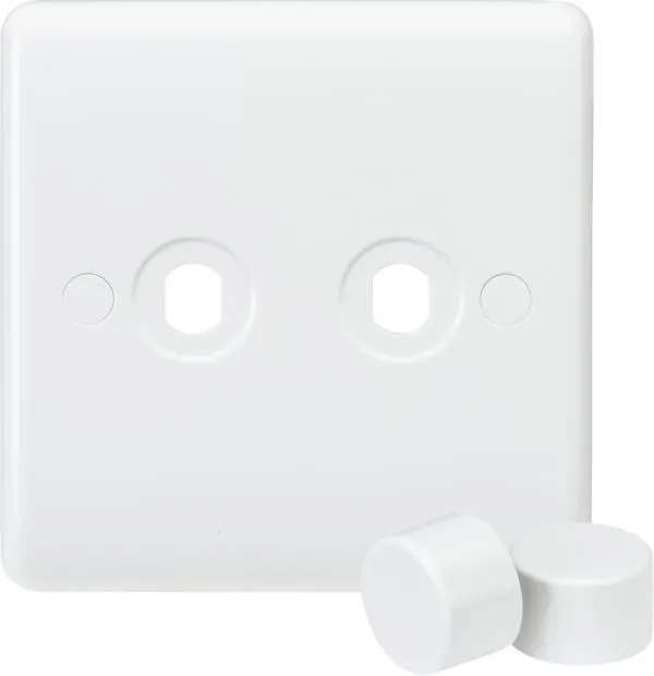 Curved Edge 2G Dimmer Plate with 2 Matching Dimmer Caps (White)