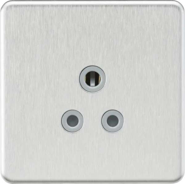 5A Round Socket Brushed Chrome with Grey Insert (Brushed Chrome Grey)