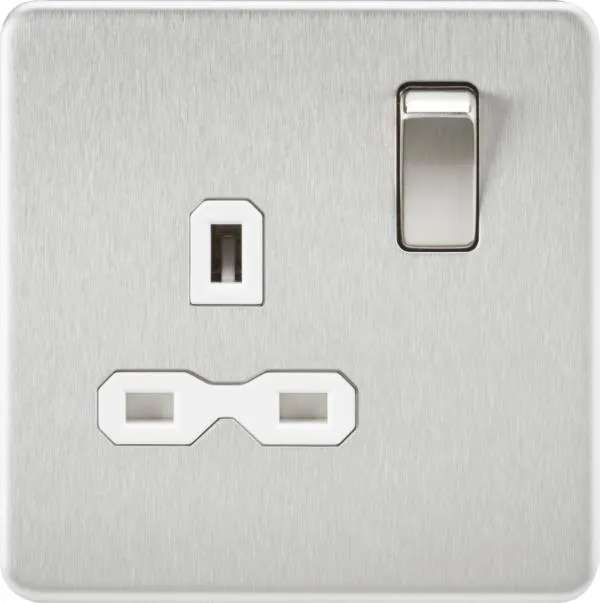 1 Gang Socket Brushed Chrome with white Insert (Brushed Chrome White)