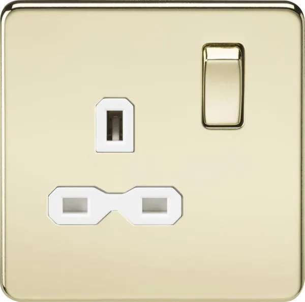 1 Gang socket polished brass with white insert (Polished White Brass)