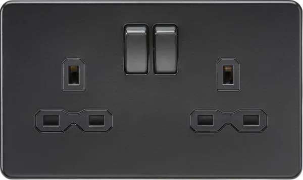 2 Gang Socket Matt Black with black insert