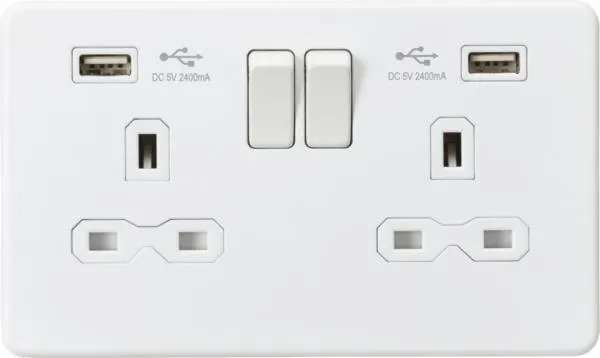 2 Gang socket with USB Matt white (White)