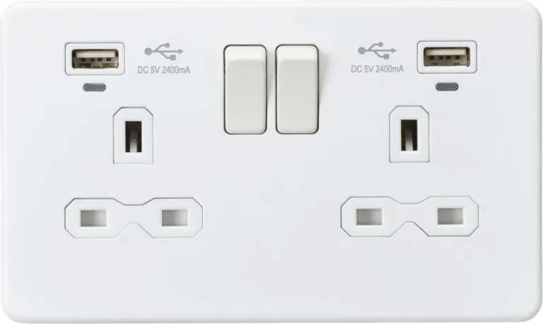 2 Gang Socket USB LED Charge Indicators – Matt White