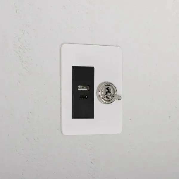 Corston 1G Two Way Toggle + USB A+C Slimline Switch (Paintable Polished Nickel Black)