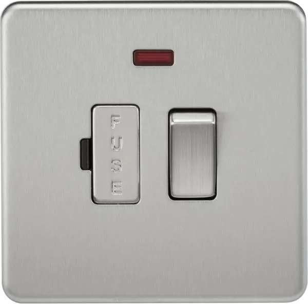Screwless 13A Switched Fused Spur Unit with Neon – Brushed Chrome