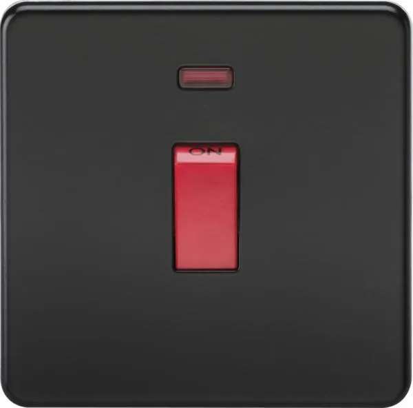 Screwless 45A 1G DP Switch with Neon – Matt Black