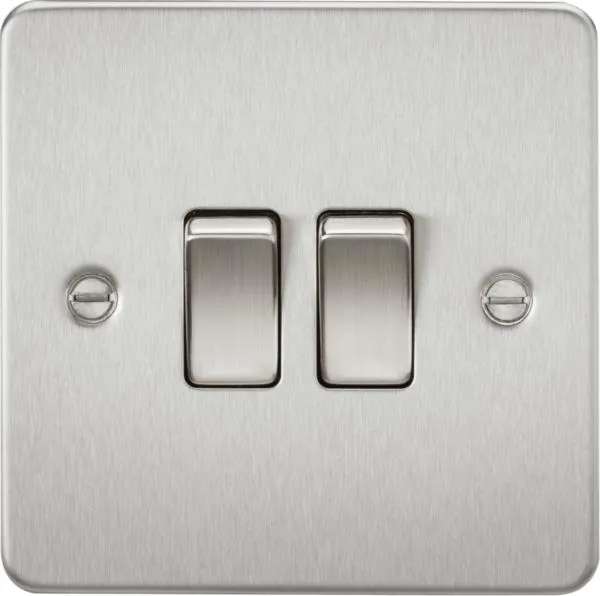 Flat Plate 10AX 2G 2-way switch – brushed chrome (Brushed Chrome)