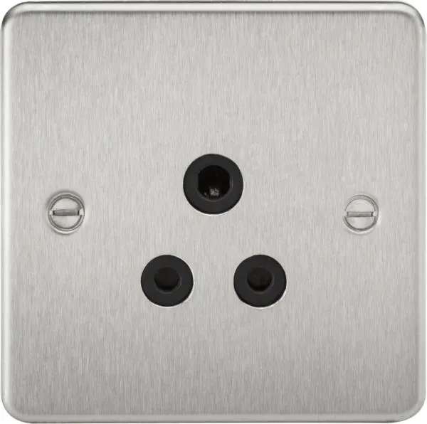 Flat Plate 5A unswitched socket – brushed chrome with black insert (Brushed Chrome Black)