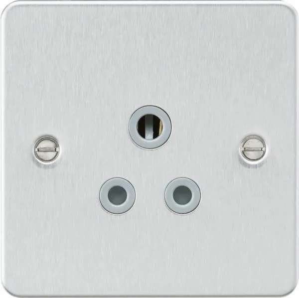 Flat plate 5A unswitched socket – brushed chrome with grey insert (Brushed Chrome Grey)