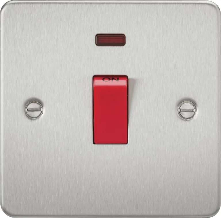 Flat Plate 45A 1G DP switch with neon – brushed chrome (Brushed Chrome)