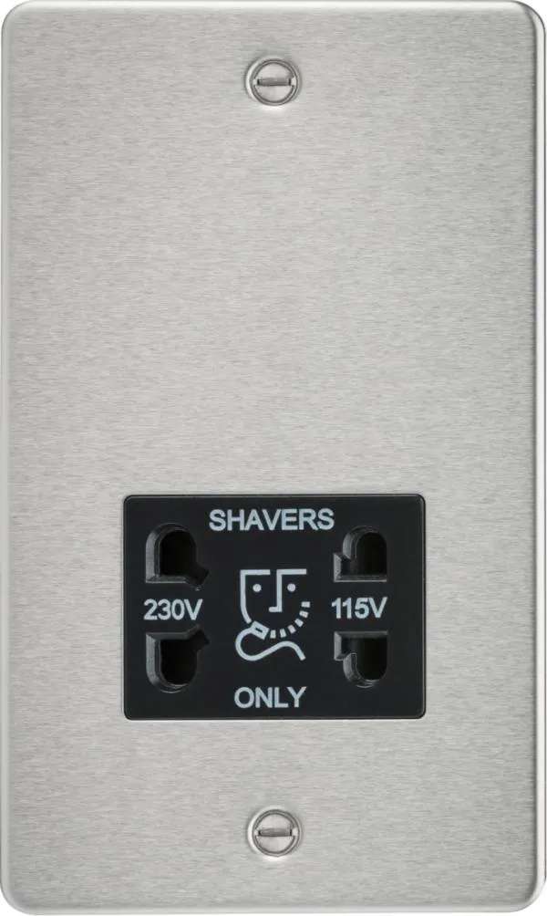 Flat Plate 115/230V dual voltage shaver socket – brushed chrome with black insert (Brushed Chrome Black)