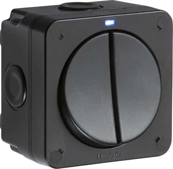 Weatherproof IP66 20AX 2G SP 2-way switch- Black