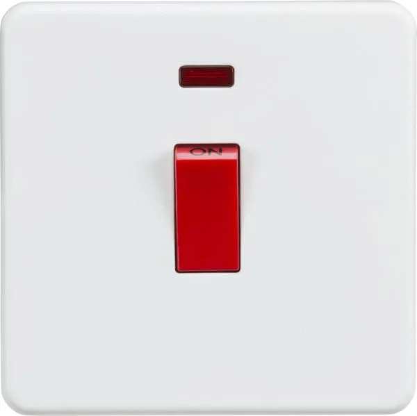 Screwless 45A 1G DP Switch with Neon – Matt White