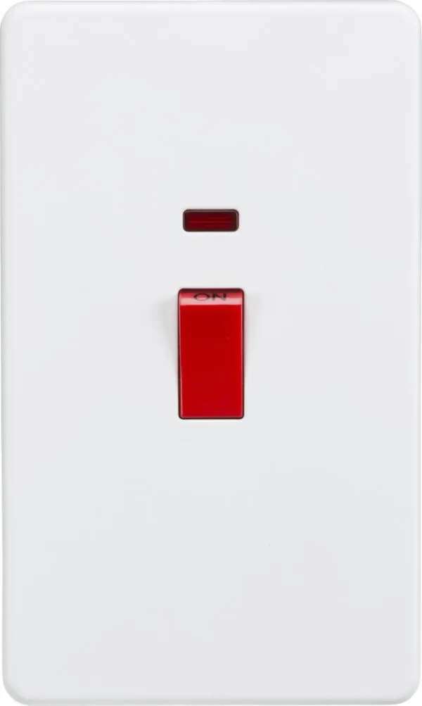 Screwless 45A 2G DP Switch with Neon – Matt White